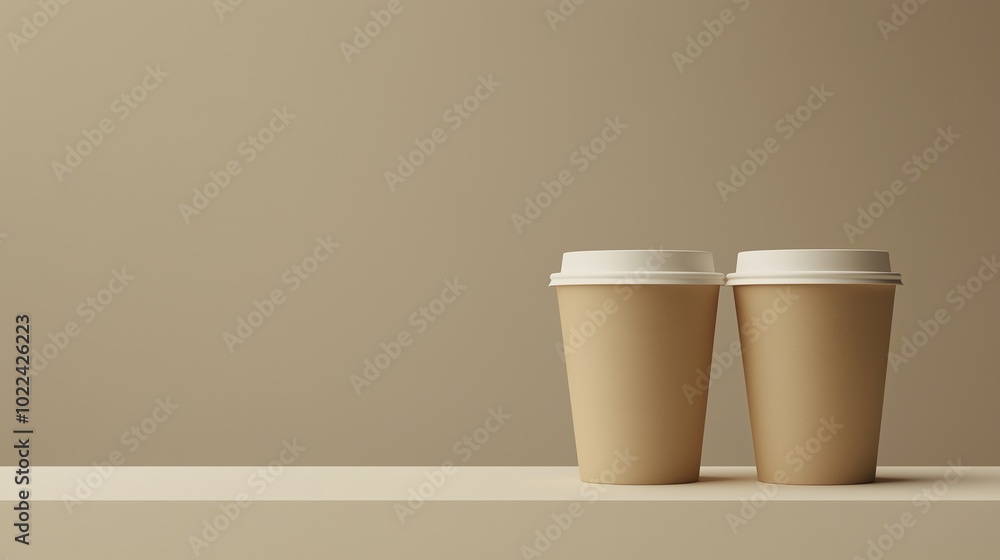 Two brown paper cup container delivery takeaway copy space for drink Two brown paper cup container delivery takeaway copy space for drink