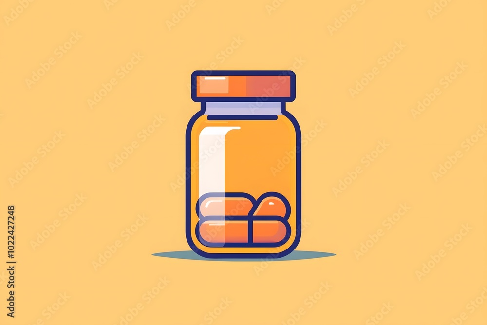 Glass Bottle Filled with Orange Capsules Glass Bottle Filled with Orange Capsules