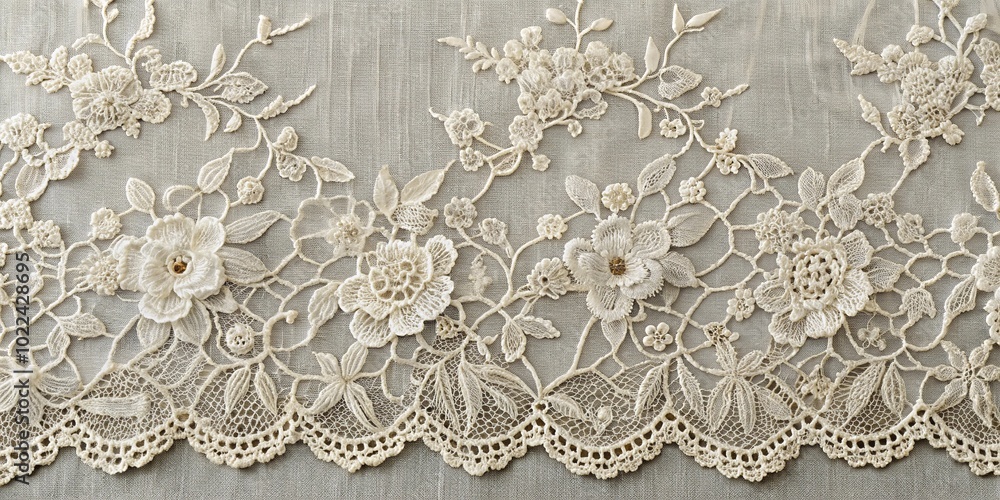 Intricate Delicate Floral Lace Design with Scalloped Edge Intricate Delicate Floral Lace Design with Scalloped Edge