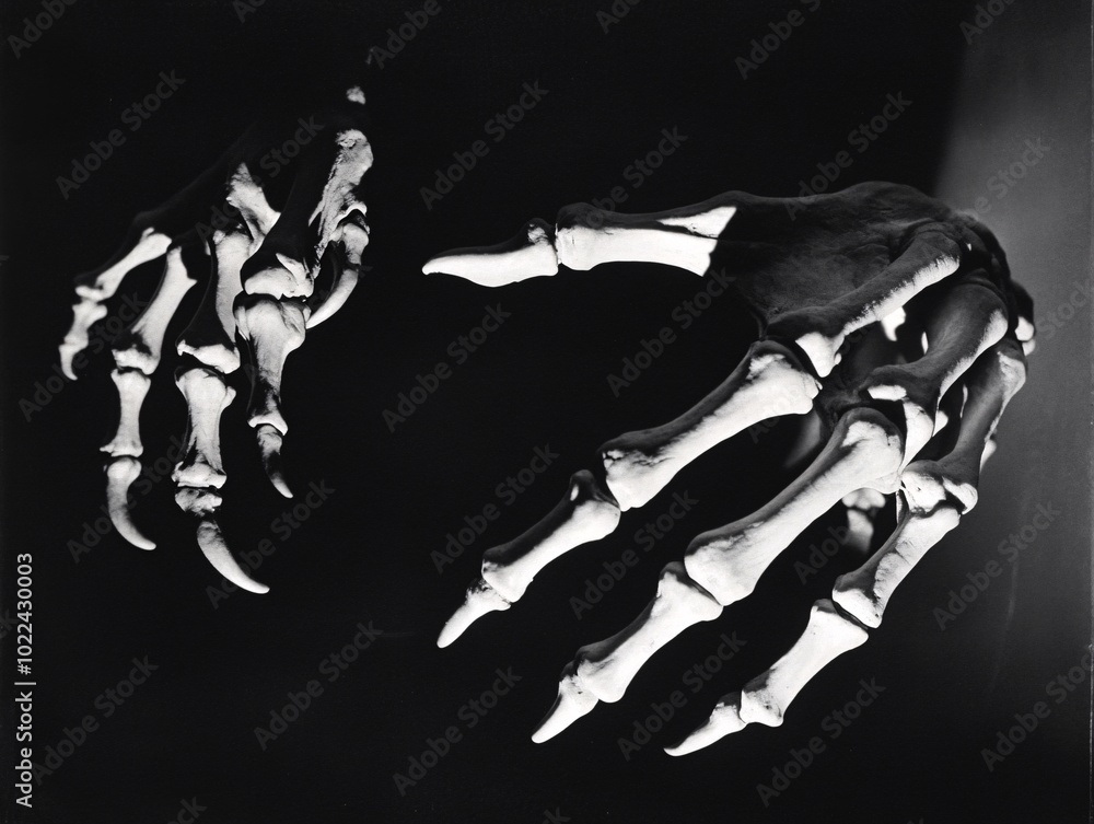 2408 79.Close-up of pale, skeletal hands with long, jagged nails reaching out of the darkness. The bony fingers curl menacingly, casting long shadows on the background. The nails are sharp and 2408 79.Close-up of pale, skeletal hands with long, jagged nails reaching out of the darkness. The bony fingers curl menacingly, casting long shadows on the background. The nails are sharp and