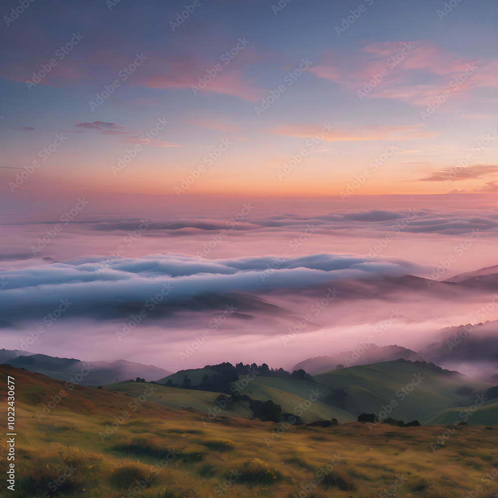 Low clouds lingering near the horizon at dawn, with the sky glowing in pastel shades of yellow, pink, and blue, creating a calming atmosphere
Low clouds lingering near the horizon at dawn, with the sky glowing in pastel shades of yellow, pink, and blue, creating a calming atmosphere