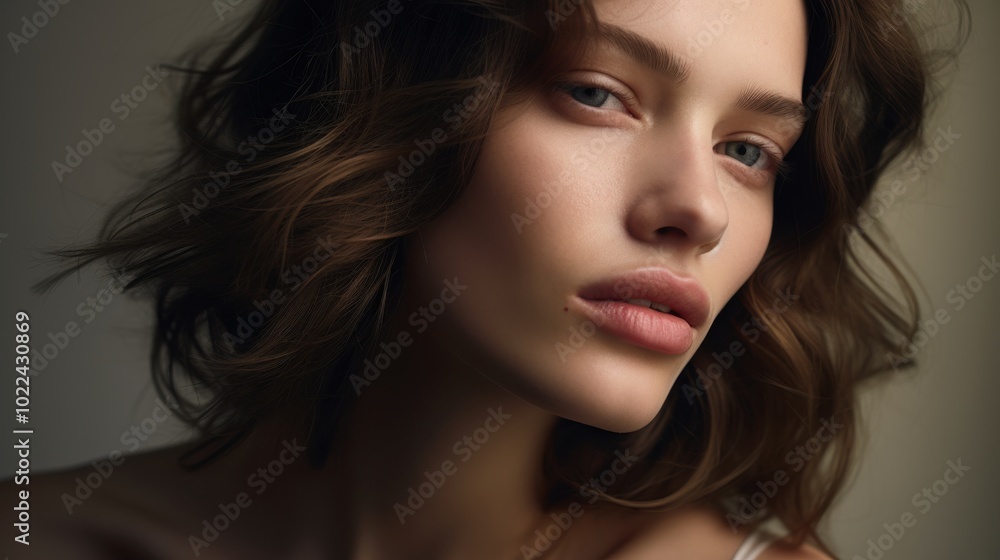 A close-up portrait of a person with flowing hair, softly illuminated against a neutral background, showcasing natural beauty and contemplative elegance. A close-up portrait of a person with flowing hair, softly illuminated against a neutral background, showcasing natural beauty and contemplative elegance.