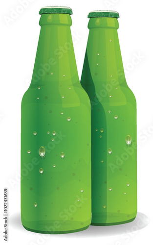 Two Green Bottles with Condensation