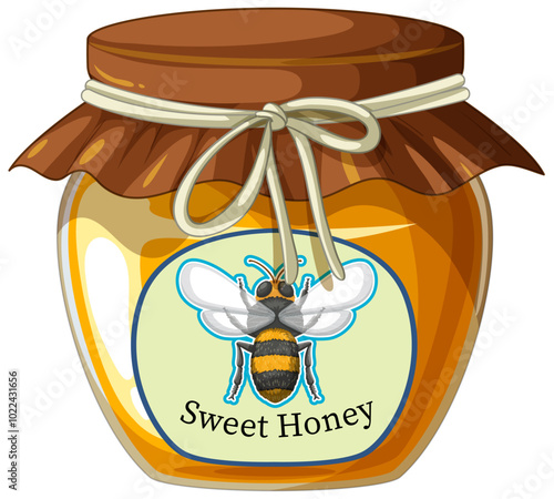 Sweet Honey Jar with Bee Illustration