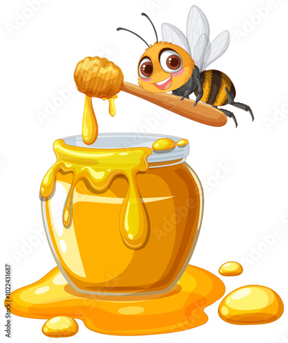 Cheerful Bee with Honey Jar