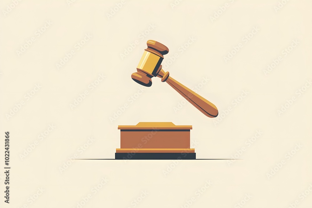 A Wooden Gavel Suspended Above a Block Platform A Wooden Gavel Suspended Above a Block Platform