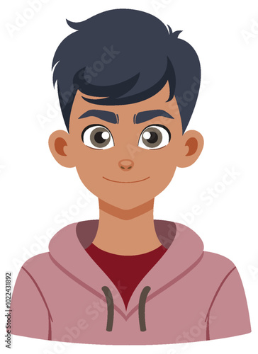 Smiling Boy in Pink Hoodie