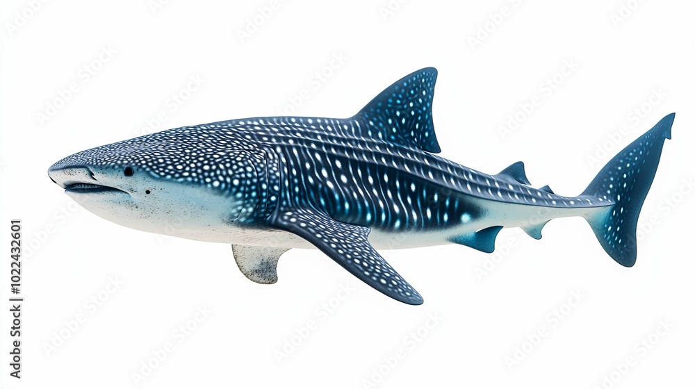 Naklejka premium A spotted whale shark swimming against a white background