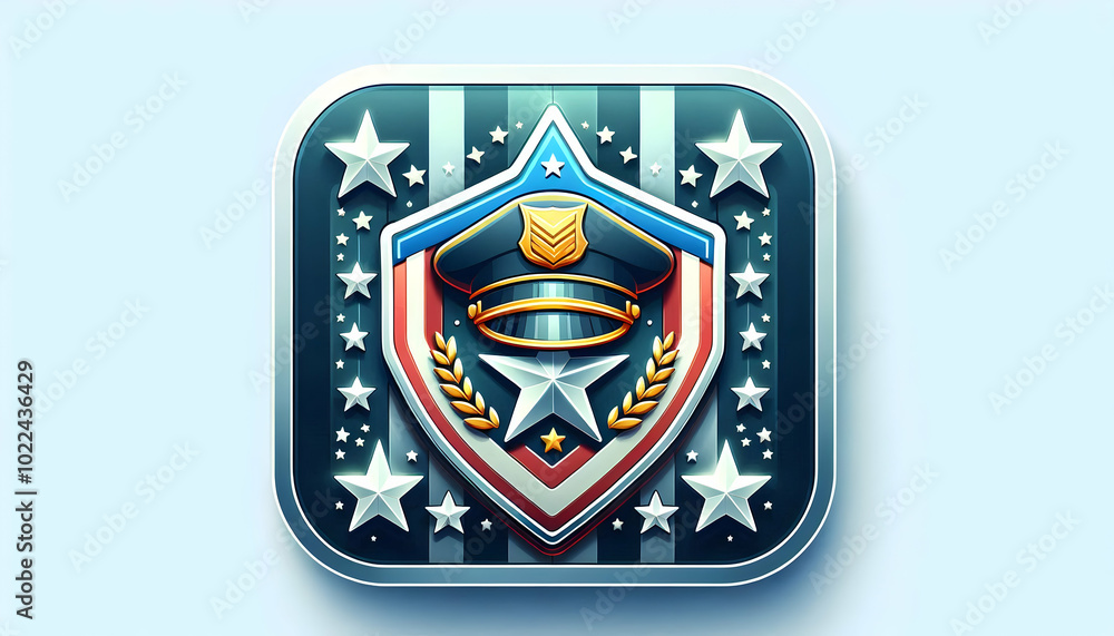 Flat Glossy Military Badge on Reflective Star Spangled Background - Polished Vector Design for Veterans Day Honoring Service and Sacrifice Flat Glossy Military Badge on Reflective Star Spangled Background - Polished Vector Design for Veterans Day Honoring Service and Sacrifice