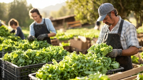 Farmer Harvesting Fresh Green Lettuce in a Field