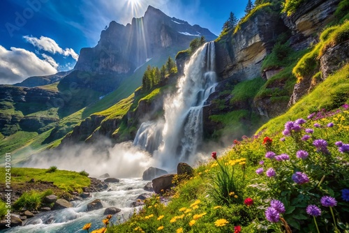 Majestic Waterfall in the Swiss Mountains: Nature's Serene Beauty Unveiled