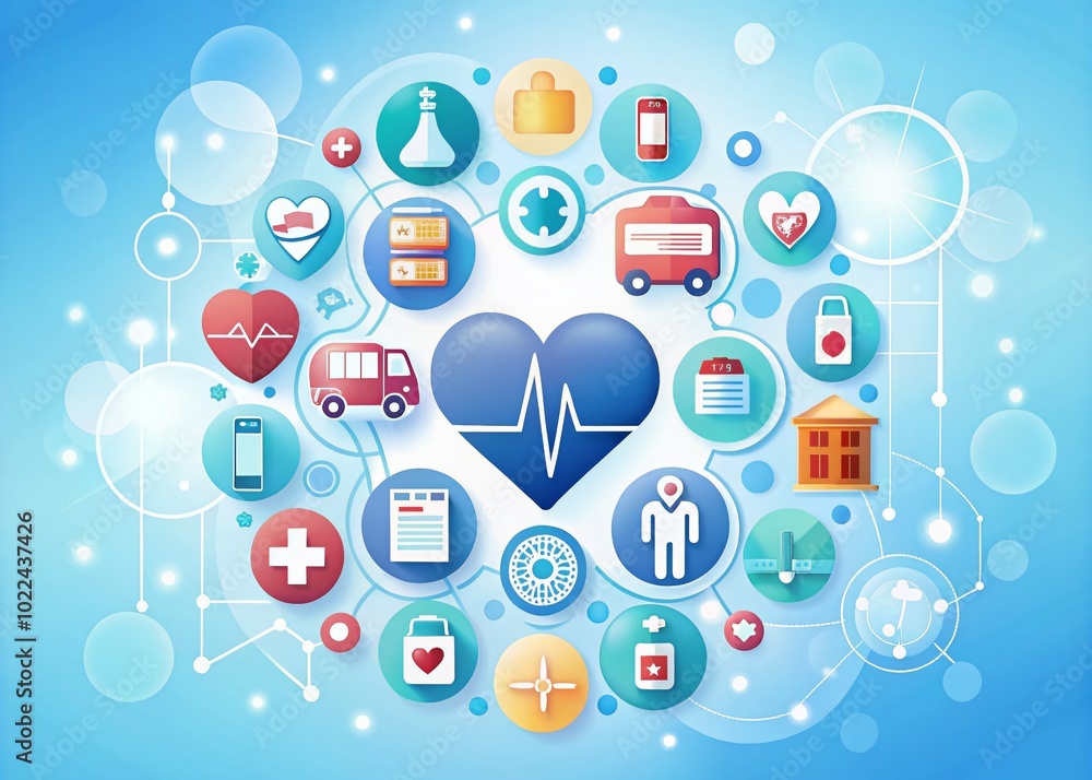 Medical Care Icons Vector Illustration with Bokeh Effect for Health and Safety Website Medical Care Icons Vector Illustration with Bokeh Effect for Health and Safety Website