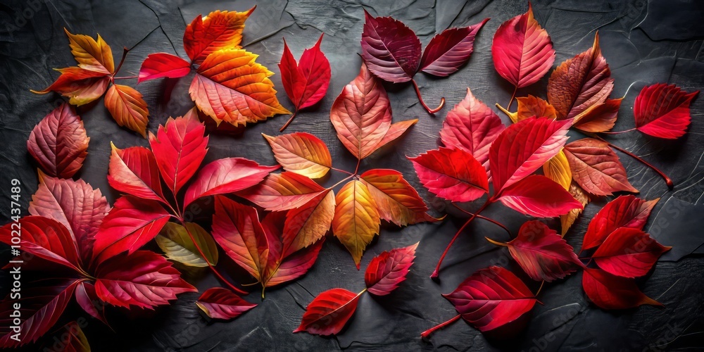 Captivating view of rich red foliage contrasted with a dark background, embodying the allure of fall and celebrating the beauty of autumn aesthetics. Captivating view of rich red foliage contrasted with a dark background, embodying the allure of fall and celebrating the beauty of autumn aesthetics.