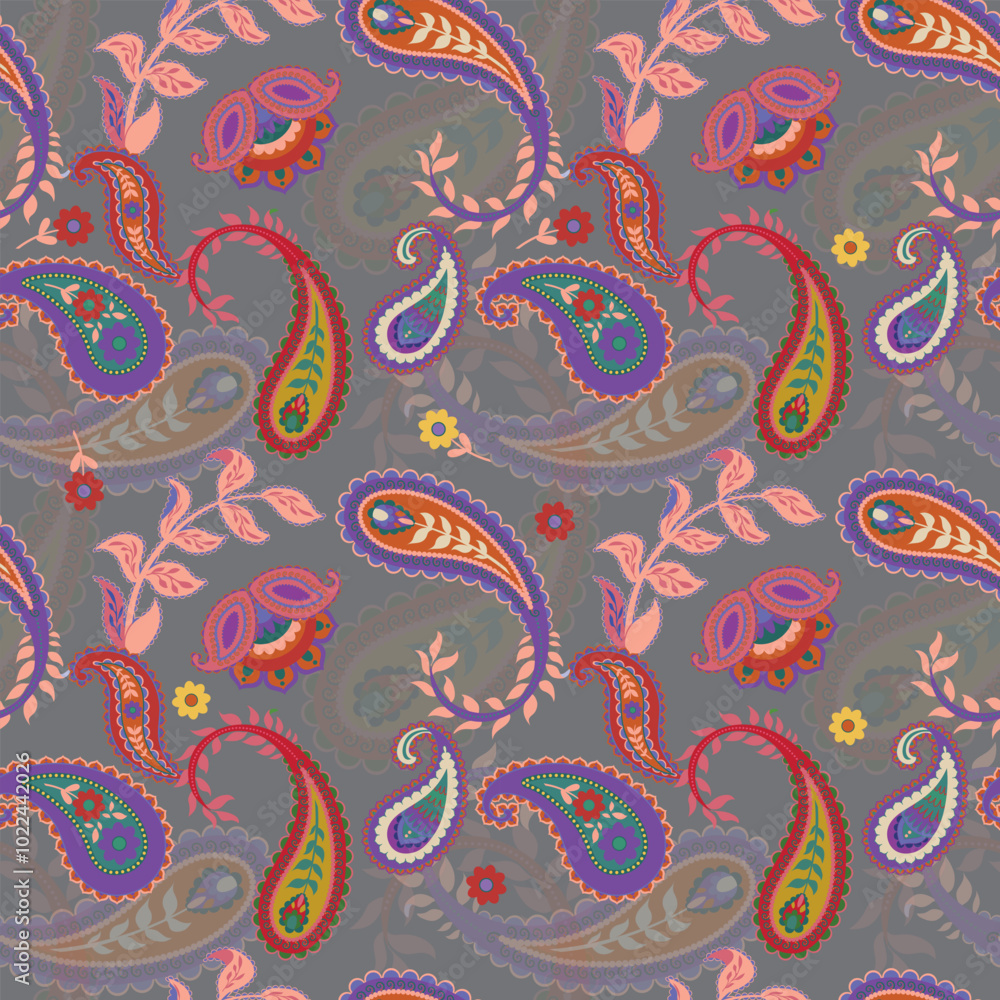 Vector paisley seamless pattern on grey background. Vector paisley seamless pattern on grey background.
