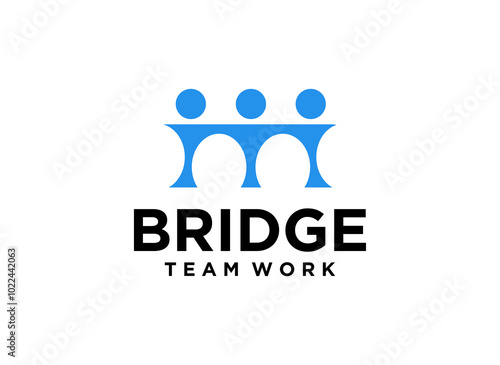 A logo featuring three abstract figures symbolizing teamwork, connected by a bridge concept.