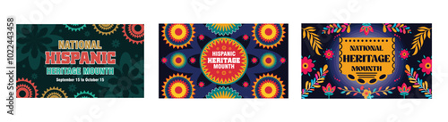 Hispanic heritage month for social media and networks. Greeting with national hispanic heritage month. Web banner, poster, card for social media, network. Set flat vector modern illustration
