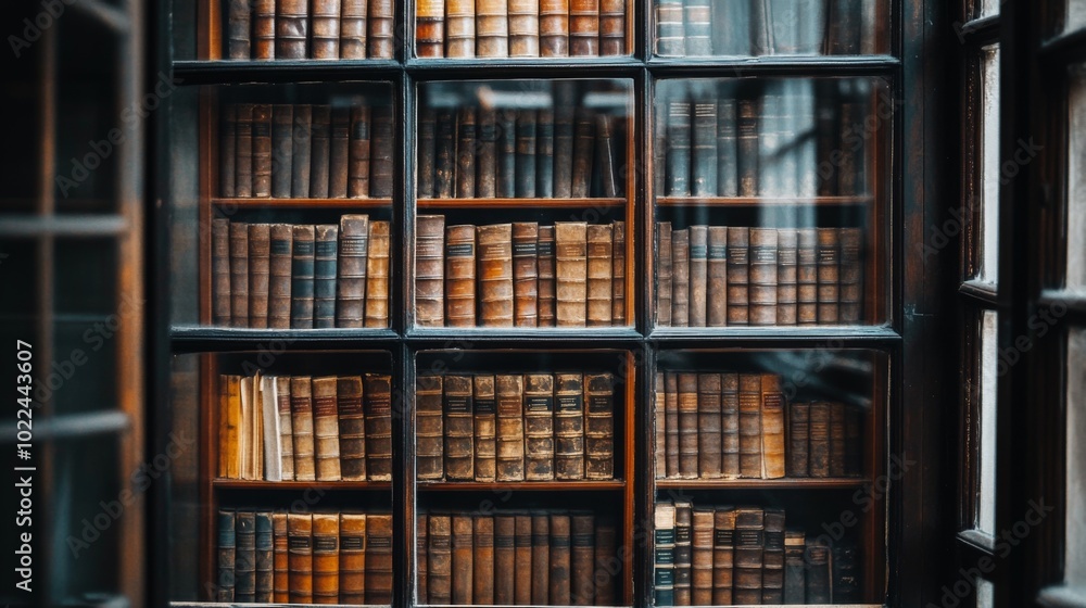 Antique Books in a Glass-Fronted Bookcase Antique Books in a Glass-Fronted Bookcase