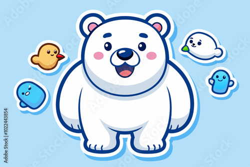 A set of cute white polar bear emoticons, with various expressions and movements such as crying, laughing, rolling their eyes, winking, shaking hands to say hello, doing the Dab dance, hugging their 