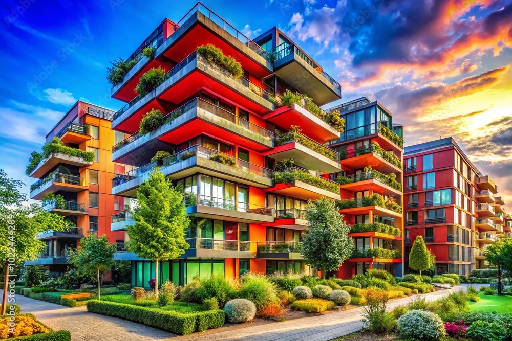 Obraz premium Modern Wohnblock Architecture with High Dynamic Range Detailing