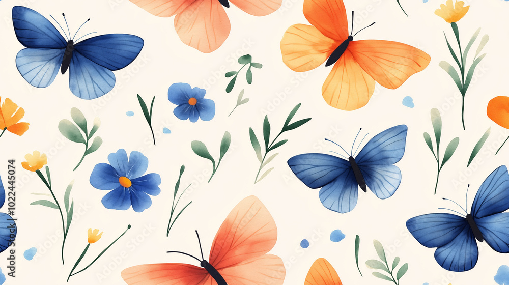 Obraz premium Delicate watercolor flower illustration in soft pastel colors, arranged on a light background with minimalist style, featuring a seamless pattern for holiday and winter themes, elegant and hand-painte