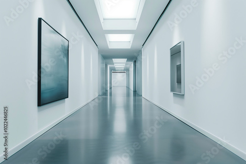  interior design Minimalist hallway with simple artwork and neutral-toned flooring.