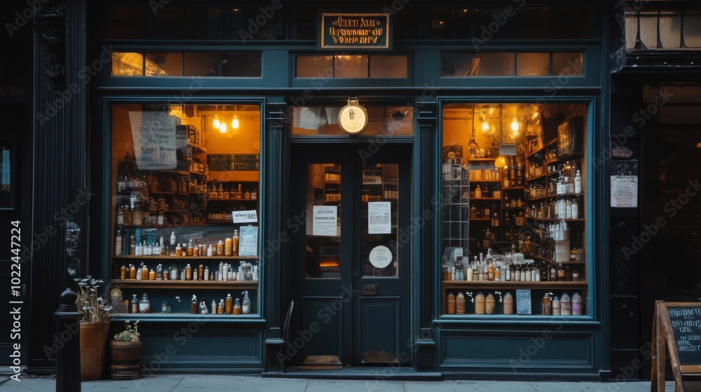 A Storefront With a Window Display of Glass Bottles and Jars A Storefront With a Window Display of Glass Bottles and Jars