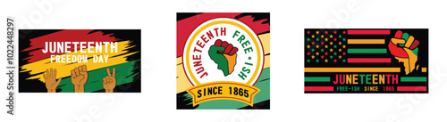 Hand drawn juneteenth freedom day. Juneteenth Free ish Since 1865. Juneteenth Celebrate Black Freedom. Set flat vector modern illustration