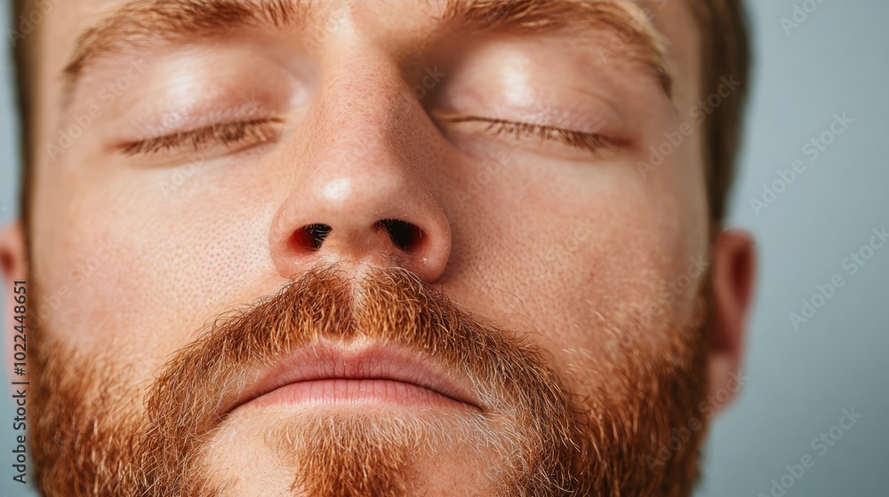 A close-up of a man with a beard and closed eyes, conveying tranquility and introspection against a soft-colored background. A close-up of a man with a beard and closed eyes, conveying tranquility and introspection against a soft-colored background.