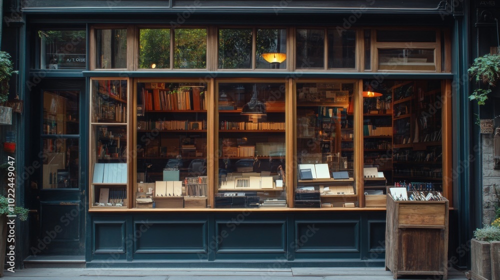 A Shopfront with Bookshelves and a Wooden Box Display A Shopfront with Bookshelves and a Wooden Box Display