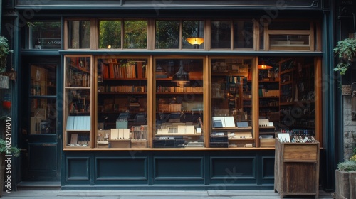 A Shopfront with Bookshelves and a Wooden Box Display