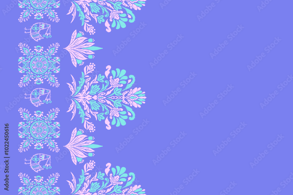 Fototapeta premium Motifs African boho paisley Floral Ikat seamless pattern embroidery border. Ethnic ikat floral Ethnic Indian Pattern Ikat pattern Ethnic Pattern.Border floral Aztec embroidery border seamless patterns