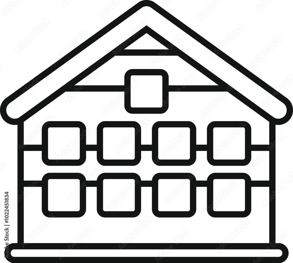 Line drawing of an eco house with solar panels providing green energy Line drawing of an eco house with solar panels providing green energy