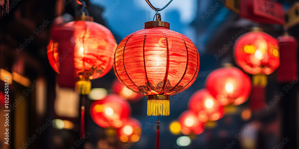 Traditional Red Chinese Lantern Hanging Outdoors Traditional Red Chinese Lantern Hanging Outdoors