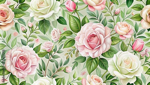 Pink and White Roses Seamless Pattern for Elegant Fabric and Wallpaper Design