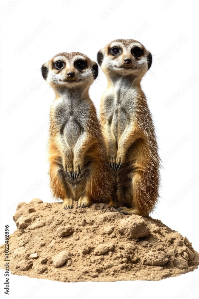 Fototapeta premium Meerkats on dirt mound