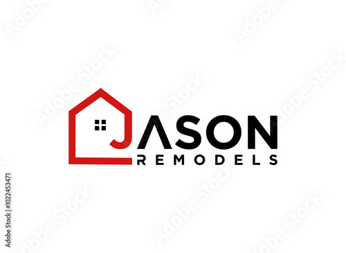 A logo featuring a house outline and text, representing a remodeling service.