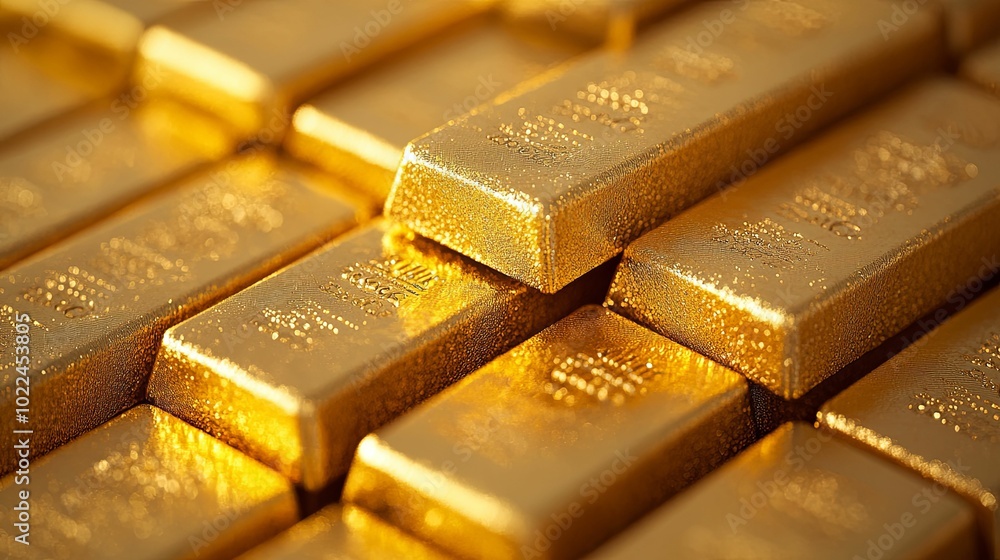 Stack of Shiny Gold Bars with Reflective Surfaces Stack of Shiny Gold Bars with Reflective Surfaces