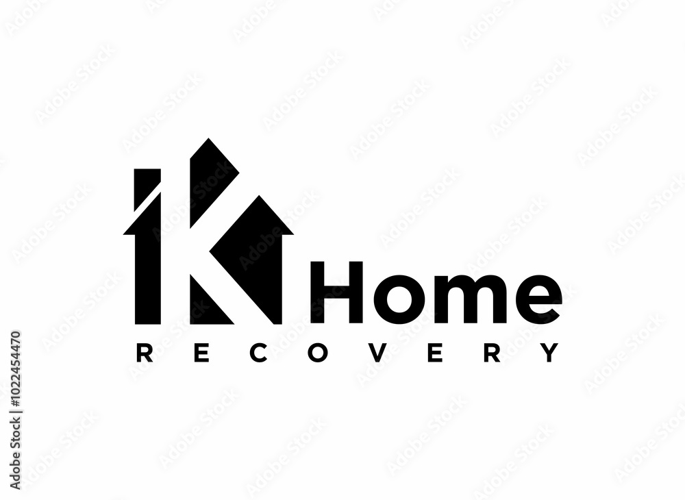 K Logo design featuring a house silhouette and text indicating home recovery services. K Logo design featuring a house silhouette and text indicating home recovery services.