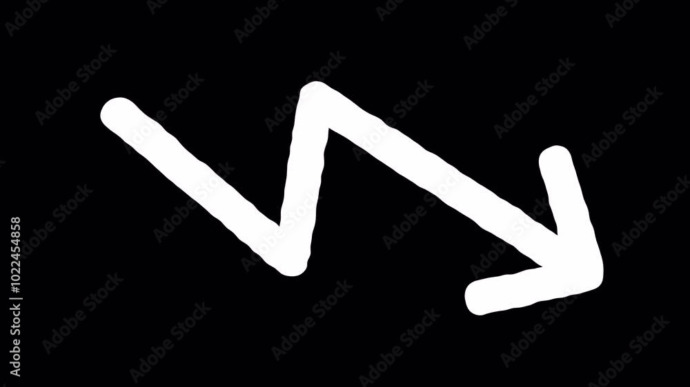 Hand-drawn Loopable white zigzagging and swaying arrow isolated on a transparent 4k background with an alpha channel. Hand-drawn Loopable white zigzagging and swaying arrow isolated on a transparent 4k background with an alpha channel.
