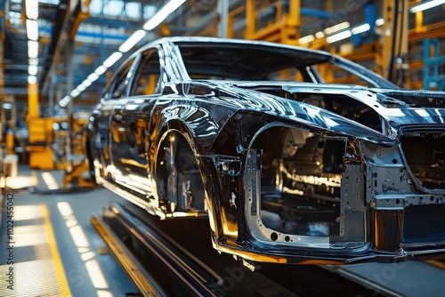 Car manufacturing assembly line in factory