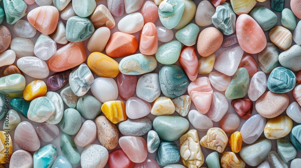 beautiful shining pebbles. Top view. Background full beautiful shining pebbles. Top view. Background full