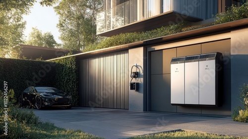 Solar energy home battery storage system, providing backup power and contributing to a green, sustainable energy solution photo