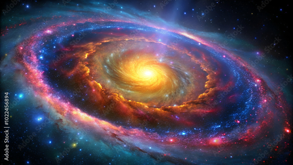A vibrant, colorful spiral galaxy. A vibrant, colorful spiral galaxy.