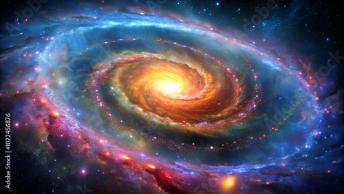 A vibrant, colorful spiral galaxy.