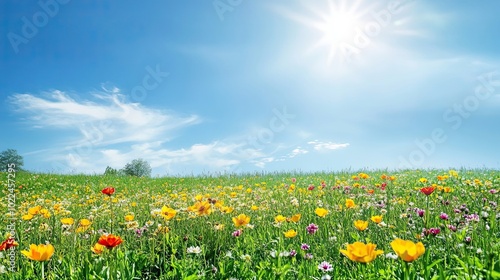 Vibrant Wildflowers Bloom Under a Sunny Blue Sky