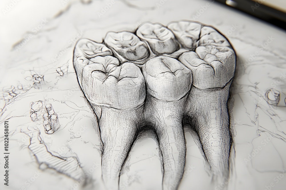Obraz premium Detailed Pen and Ink Sketch of Human Molars