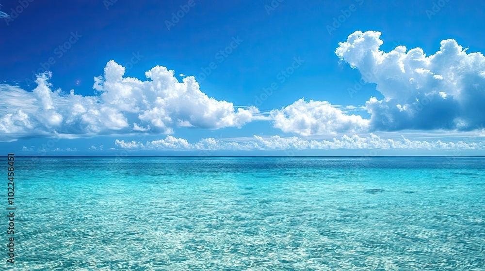 Calm Turquoise Sea With Fluffy White Clouds Calm Turquoise Sea With Fluffy White Clouds