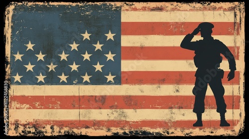 Wallpaper Mural USA flag with a soldier saluting in silhouette, a powerful visual of national pride and military service Torontodigital.ca