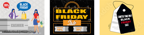 Black Friday Sales Event. Black Friday Sale Event Template. Tag Black Friday sales for Exclusive Deals. Set flat vector modern illustration