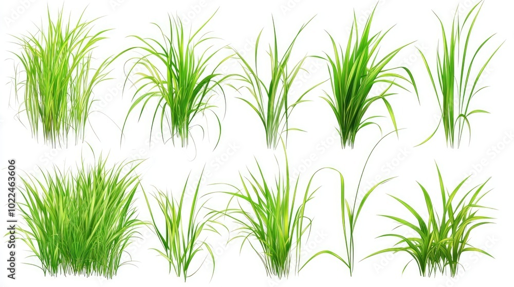 Fototapeta premium set green plant and grass on white background